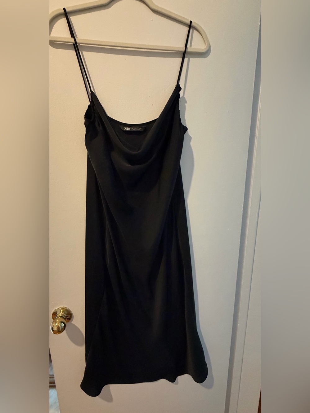 Zara Black Strapless Satin Slip Dress with Cowl Neck